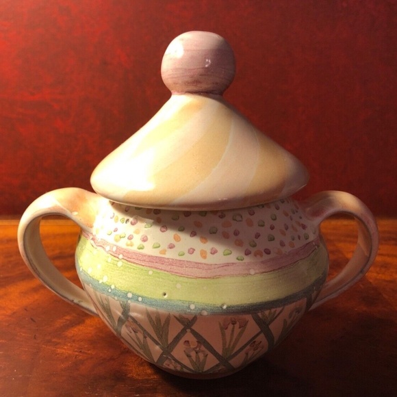 Vintage MACKENZIE CHILDS ceramic covered covered sugar bowl - Picture 1 of 6